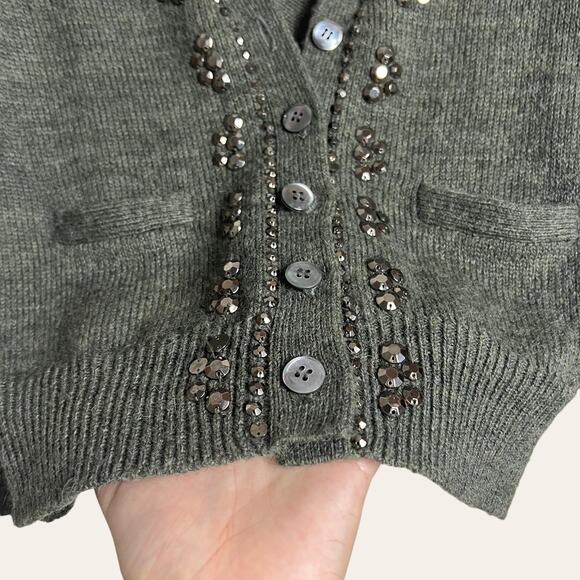 J.Crew Gray Alpaca Merino Wool Blend Embellished Cardigan Sweater Size XS - Picture 4 of 9